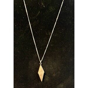 Vintage Sterling Silver Picture Jasper Pendant Necklace 18” Modernist Style